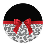 Mouse Pad-Glam Red Bow-Grey Leopard-Black