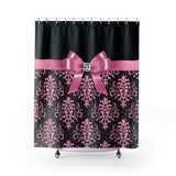 Shower Curtains-Glam Pink Bow-Pink Lace-Black