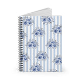 Spiral Notebook-Soft Blue-Floral Pinstripes-Ruled Lined