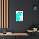Canvas Art Panel 18"X24"in-Aqua Butterfly-Illegible Cursive-Right Wing