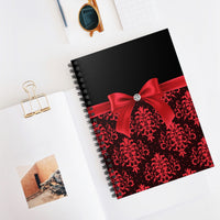 Small Spiral Notebook, 6x8in-Glam Red Bow-Red Lace-Black