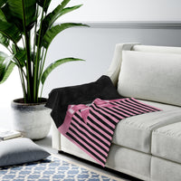 Velveteen Plush Blanket-Glam Pink Bow-Pink Black Pinstripes-Black