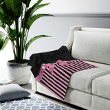 Velveteen Plush Blanket-Glam Pink Bow-Pink Black Pinstripes-Black