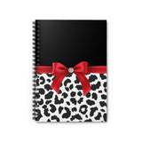 Small Spiral Notebook, 6x8in-Glam Red Bow-Snow Leopard-Black