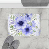 Bath Mat-Soft Blue Floral-Blue Stencil-White