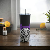 Skinny Tumbler, 20oz-Glam Purple Bow-Snow Leopard-Black