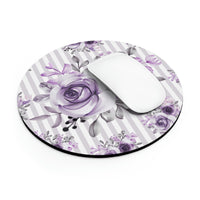 Mouse Pad-Soft Purple Floral-Purple Pinstripes-White