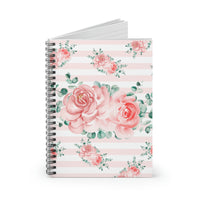 Small Spiral Notebook, 6x8in-Lush Pink Floral-Pink Horizontal Stripes-White