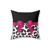 Square Pillow-Glam Passion Pink Bow-Snow Leopard-Black