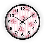 Wall clock-Pink Floral Pinstripes