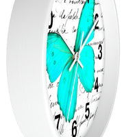 Wall Clock-Aqua Butterfly-Illegible Cursive-10"x10"in