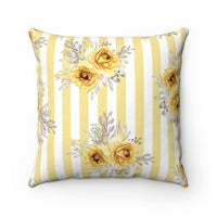 Square Pillow-Yellow Floral Pinstripes