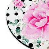 Mouse Pad-Magenta Pink Floral-Black Polka Dots-White