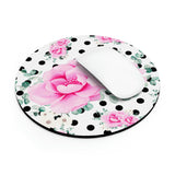 Mouse Pad-Magenta Pink Floral-Black Polka Dots-White