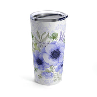 Tumbler 20oz-Soft Blue Floral-Blue Stencil-White