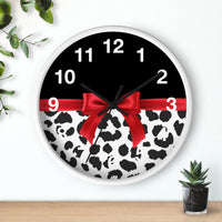 Wall Clock-Glam Red Bow-Snow Leopard-Black