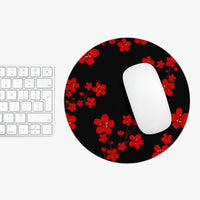 Mouse Pad-Red Floral Blossoms-Black