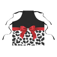 Apron-Glam Red Bow-Snow Leopard-Black