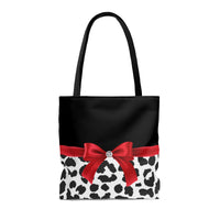 Tote Bag-Glam Red Bow-Snow Leopard-Black