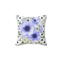 Square Pillow-Soft Blue Floral-Black Polka Dots-White