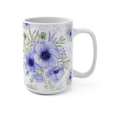 Coffee Mug 15oz-Soft Blue Floral-Soft Blue Stencil-White