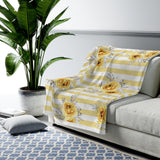 Velveteen Plush Blanket-Yellow-Floral Pinstripes
