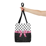 Tote Bag-Glam Pink Bow-Black Polka Dots-Black Glitter