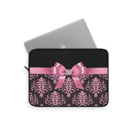 Laptop Sleeve-Glam Pink Bow-Pink Lace-Black