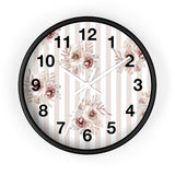 Wall clock-Neutral Browns-Floral Pinstripes