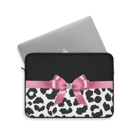 Laptop Sleeve-Glam Pink Bow-Snow Leopard-Black