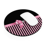 Mouse Pad-Glam Pink Bow-Pink Black Pinstripes-Black