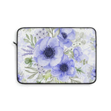 Laptop Sleeve-Soft Blue Floral-Blue Stencil-White