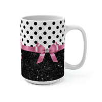 Coffee Mug 15oz-Glam Pink Bow-Black Polka Dots-Black Glitter