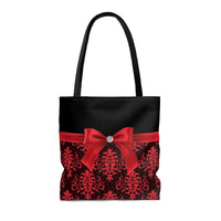 Tote Bag-Glam Red Bow-Red Lace-Black