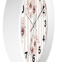 Wall clock-Neutral Browns-Floral Pinstripes