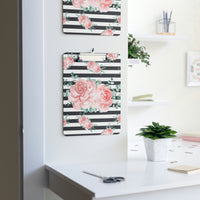 Clipboard-Lush Pink Floral-Black Horizontal Stripes-White