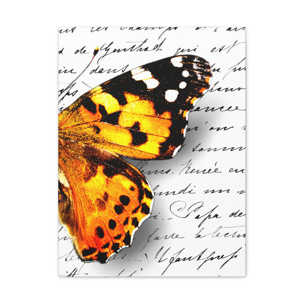 Canvas Art Panel 18"X24"in-Orange Butterfly-Illegible Cursive-Right Wing