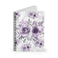 Small Spiral Notebook, 6x8in-Soft Purple-Floral Stencil-White