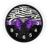 Wall Clock-Glam Purple Bow-Zebra-Black Glitter