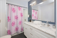 Shower Curtains-Magenta Pink-Floral Pinstripes