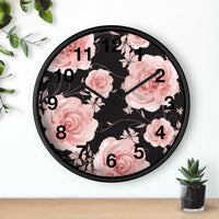 Wall Clock-Pink Rose-Pink Stencil-Black