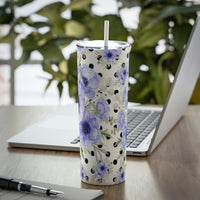 Skinny Tumbler, 20oz-Soft Blue Floral-Black Polka Dots-White