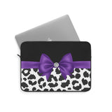 Laptop Sleeve-Glam Purple Bow-Snow Leopard-Black