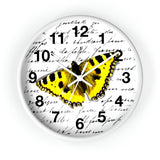 Wall Clock-Yellow Butterfly-Illegible Cursive-10"x10"in