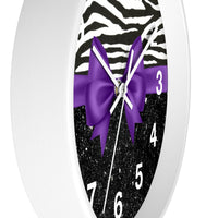 Wall Clock-Glam Purple Bow-Zebra-Black Glitter