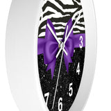 Wall Clock-Glam Purple Bow-Zebra-Black Glitter