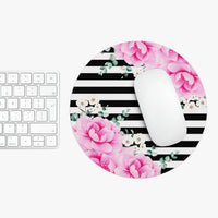 Mouse Pad-Magenta Pink-Floral Bash-Black Horizontal Stripes-White