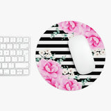 Mouse Pad-Magenta Pink-Floral Bash-Black Horizontal Stripes-White