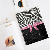 Small Spiral Notebook, 6x8in-Glam Pink Bow-Zebra-Black Glitter