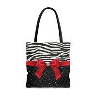 Tote Bag-Glam Red Bow-Zebra-Black Glitter